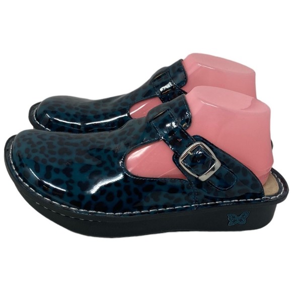 Alegria Black and Blue Leopard Print Mules - Picture 3 of 10